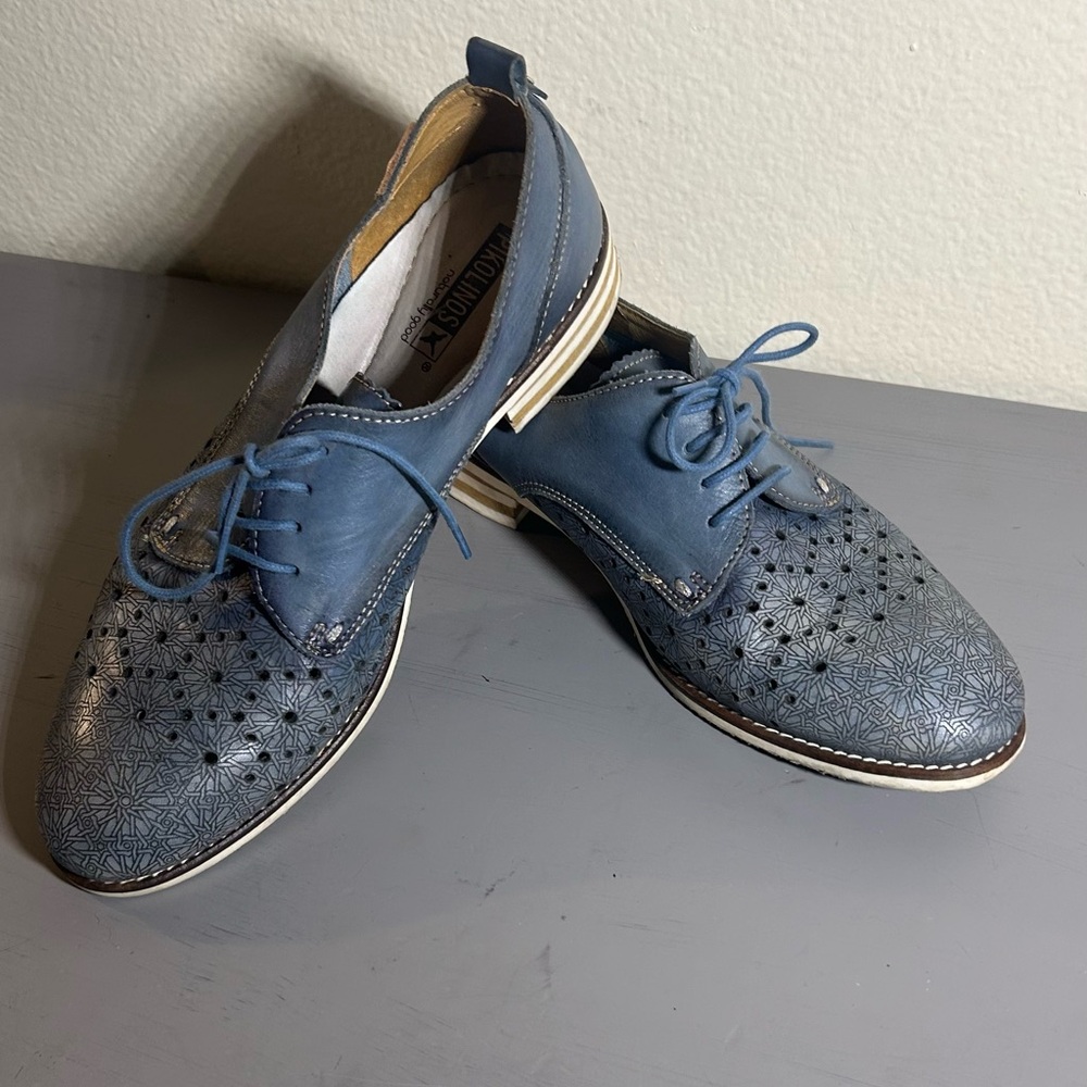 PIKOLINOS Perforated Blue Leather Oxfords - Picture 4 of 8